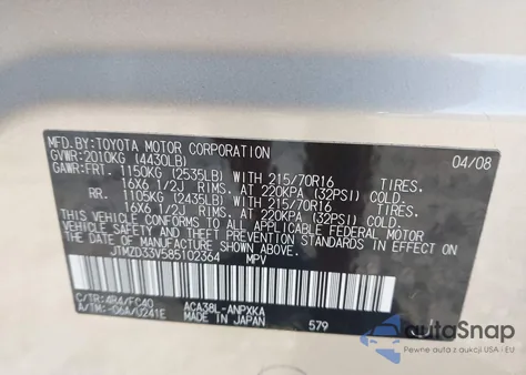 2008 Toyota Rav4 z USA, uszkodzony, nr VIN JTMZD33V585102364